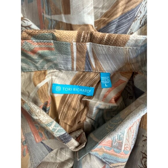 Tori Richard Mens Short Sleeve Button-Up Hawaiian Shirt Large Beige Abstract - Picture 3 of 8